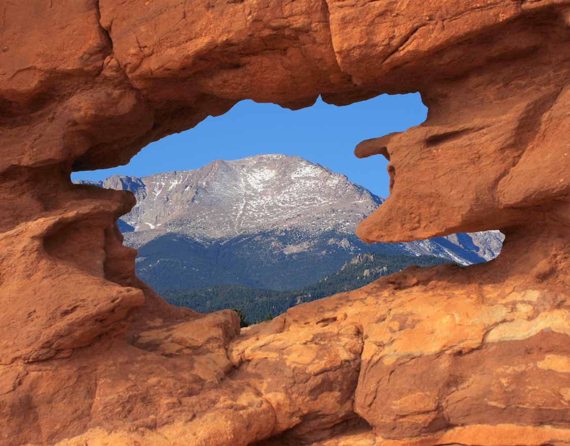 Pikes Peak through Siamese Twins in Garden of the Gods